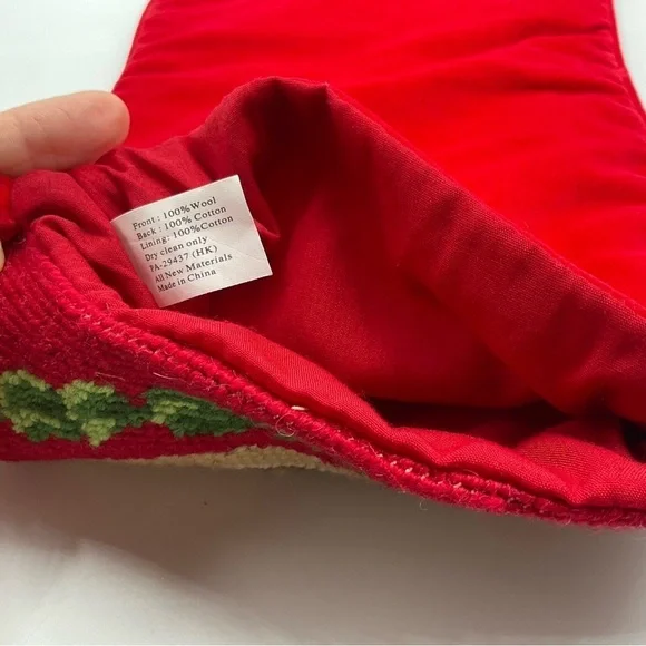 VTG Macy’s Stocking Needlepoint Santa Christmas Red Holiday Velvet Back Tree Dol - Picture 8 of 9